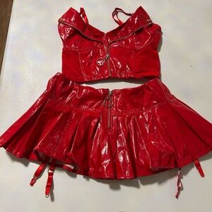 Red leather lingerie set